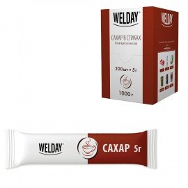 Сахар порционный OFFICE-BOX WELDAY в стиках по 5 г, 200 штук, 1 кг