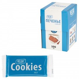 Печенье хрустящее в индивидуальной упаковке WELDAY Сливочное, 100 штук в Office-box,