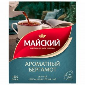 Чай МАЙСКИЙ "Ароматный бергамот" черный цейлонский байховый, 100 пакетиков по 1,5 г, 102627