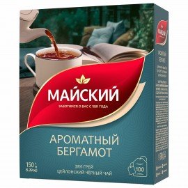 Чай МАЙСКИЙ "Ароматный бергамот" черный цейлонский байховый, 100 пакетиков по 1,5 г, 102627