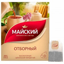 Чай МАЙСКИЙ "Отборный" черный, 100 пакетиков по 2 г, 102224