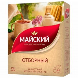 Чай МАЙСКИЙ "Отборный" черный, 100 пакетиков по 2 г, 102224