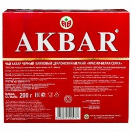 Чай АКБАР "Premium Quality" черный байховый цейлонский, 100 пакетиков по 2 г, 1050046