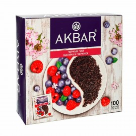 Чай АКБАР "Малина и черника" черный, 100 пакетиков в конвертах по 1,5 г, 1050125