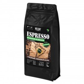 Кофе в зернах WELDAY (ВЭЛДЭЙ) "ESPRESSO БРАЗИЛИЯ МОЖИАНА" 1 кг, арабика 100%, код1с