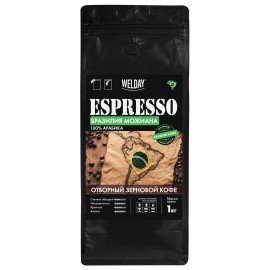 Кофе в зернах WELDAY (ВЭЛДЭЙ) "ESPRESSO БРАЗИЛИЯ МОЖИАНА" 1 кг, арабика 100%, код1с
