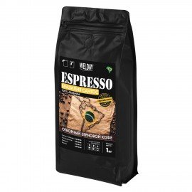 Кофе в зернах WELDAY (ВЭЛДЭЙ) "ESPRESSO БРАЗИЛИЯ САНТОС" 1 кг, арабика 100%, код1с