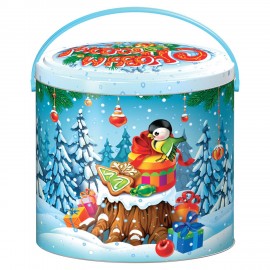 Подарок новогодний "СЛАДКОЕЖКА", 600 г, НАБОР конфет, жестяная упаковка с ручкой, МОСУПАК