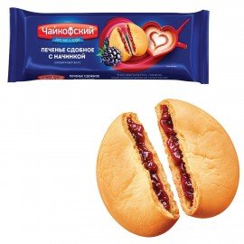 Печенье сдобное ЧАЙКОФСКИЙ с начинкой с ежевичным вкусом, 120 г
