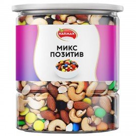 Смесь орехов NARMAK "Микс Позитив" миндаль, кешью, арахис, изюм, шоколадное драже, 500 г, 00-00000142