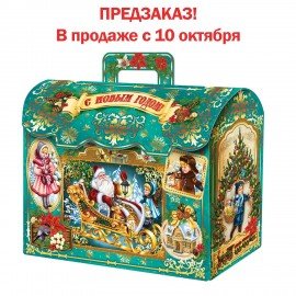 Подарок новогодний "СУНДУК БИРЮЗОВЫЙ", НАБОР конфет 1000г, картонная коробка, МОСУПАК, 324092/МГ26044