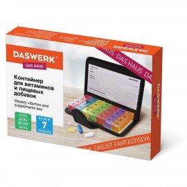 ТАБЛЕТНИЦА / Контейнер-органайзер для лекарств и витаминов, 7 дней/4 приема в чехле на кнопке, DASWERK, 630842