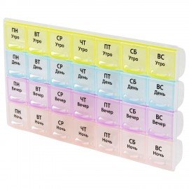 ТАБЛЕТНИЦА / Контейнер для лекарств и витаминов "7 дней/4 приема", ПРОЗРАЧНЫЙ, DASWERK, 630845