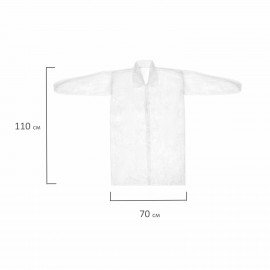 Халат одноразовый белый на кнопках КОМПЛЕКТ 10 шт., XL, 52-54 размер, 110 см, рукав на резинке, 30 г/м2, ОПТИТРЕЙД