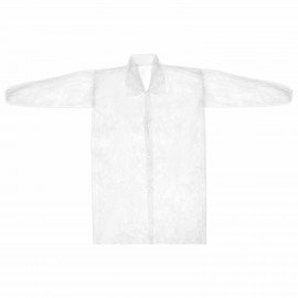 Халат одноразовый белый на кнопках КОМПЛЕКТ 10 шт., XL, 52-54 размер, 110 см, рукав на резинке, 30 г/м2, ОПТИТРЕЙД