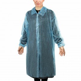 Халат одноразовый голубой на липучках КОМПЛЕКТ 10 шт., XXXL, 60-62 размер, 110 см, рукав на резинке, 30 г/м2, ОПТИТРЕЙД