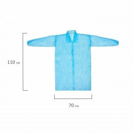 Халат одноразовый голубой на липучках КОМПЛЕКТ 10 шт., XXXL, 60-62 размер, 110 см, рукав на резинке, 30 г/м2, ОПТИТРЕЙД