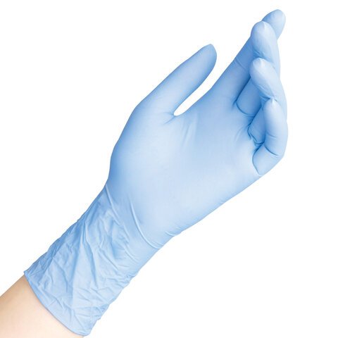Перчатки нитриловые смотровые 50 пар (100 шт.), размер L (большой), голубые, SAFE&CARE, ZN302