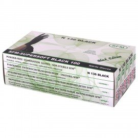 Перчатки нитриловые смотровые SFM Supersoft N136, 100 пар (200 шт.), размер S (малый), черные