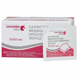 Спиртовые салфетки антисептические 30x65мм КОМПЛЕКТ 100шт., SOYUZ, короб, СП11-11