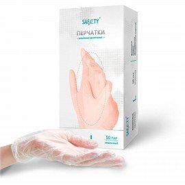 Перчатки виниловые смотровые 50 пар (100 штук) размер L (большой) прозрачные SAF&TY, ЧЗ, шк3534