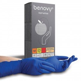 Перчатки латексные смотровые 25 пар (50шт) прочные размер M (средний) BENOVY High Risk, ЧЗ, шк1967
