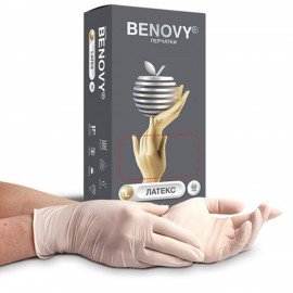 Перчатки латексные смотровые 50 пар (100шт) L (большой) бежевые BENOVY Latex Chlorinated, ЧЗ, шк2841