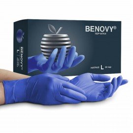 Перчатки нитриловые смотровые 50 пар (100шт) р-р L (большой) сиреневые BENOVY MultiColor, ЧЗ, шк2667