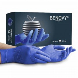 Перчатки нитриловые смотровые 50 пар (100шт) р-р M (средний) сиреневые BENOVY MultiColor, ЧЗ, шк2650