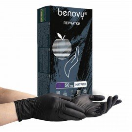 Перчатки нитриловые смотровые 50 пар (100шт) р.XL (оч. большой) черные BENOVY MultiColor,ЧЗ,К,шк1929