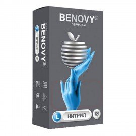 Перчатки нитриловые смотровые 100 пар (200шт) р-р L голубые BENOVY Nitrile Chlorinate