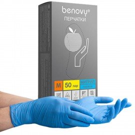 Перчатки нитриловые смотровые 50 пар (100шт) размер M голубые BENOVY Nitrile Chlorina