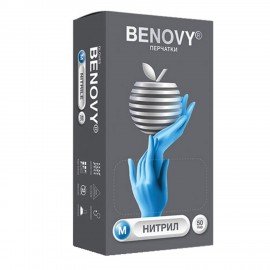 Перчатки нитриловые смотровые 50 пар (100шт) размер M голубые BENOVY Nitrile Chlorina