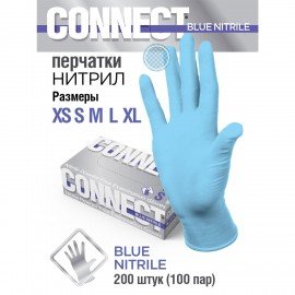 Перчатки нитриловые смотровые 100 пар (200 шт) размер М (средние) голубые CONNECT, ЧЗ, CON-N2-...-02, CON-N2-INT-02