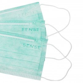 Маски медицинские SENSE одноразовые КОМПЛЕКТ 50 штук короб, 3-х слойные мелтблаун, мятная