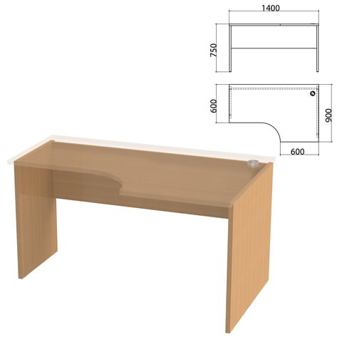 Каркас стола эргономичного "Этюд", 1400х900х750 мм, правый, бук бавария, 401669-55