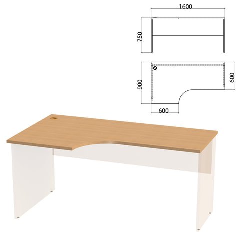 Столешница стола эргономичного "Этюд", 1600х900х750 мм, левый, бук бавария, 401674-55