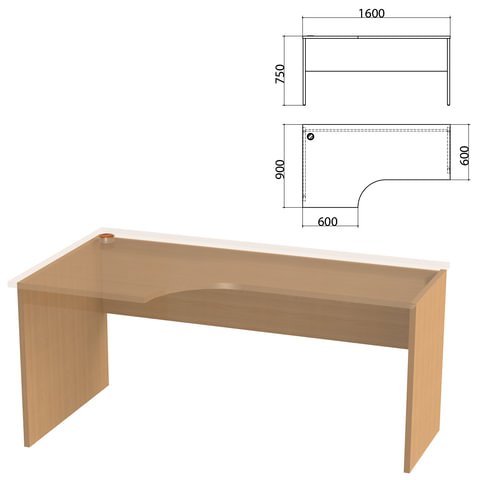 Каркас стола эргономичного "Этюд", 1600х900х750 мм, левый, бук бавария, 401675-55