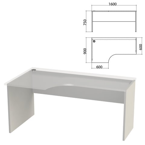 Каркас стола эргономичного "Этюд", 1600х900х750 мм, левый, серый, 401675-03