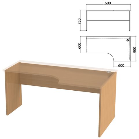 Каркас стола эргономичного "Этюд", 1600х900х750 мм, правый, бук бавария, 401673-55