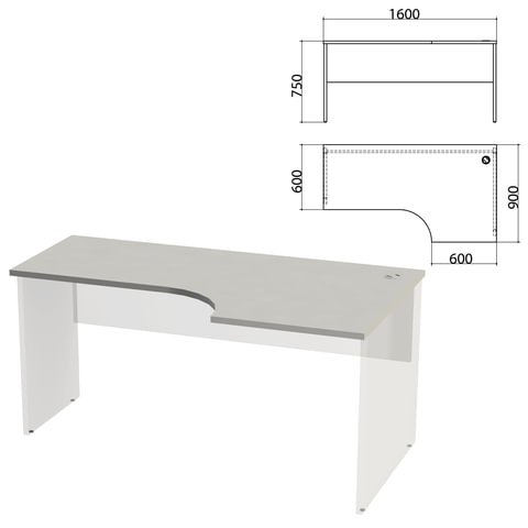 Столешница стола эргономичного "Этюд", 1600х900х750 мм, правый, серый, 401672-03