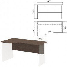 Столешница, царга стола эргономичного "Канц" 1400х800х750 мм, левый, цвет венге, СК36.16.1