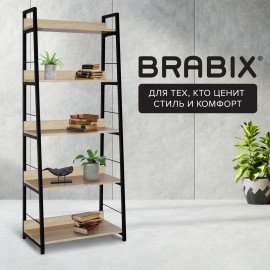 Стеллаж на металлокаркасе BRABIX "LOFT SH-003", 600х350х1500 мм, 5 полок, цвет дуб натуральный, 641236