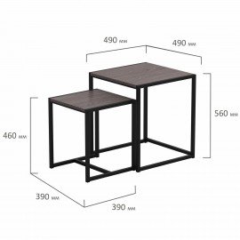 Стол журнальный "Терса", 490х490х560/390х390х460 мм, КОМПЛЕКТ 2 шт., металл/ЛДСП ясень шимо темный
