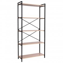 Стеллаж BRABIX "SMART SH-004", 790х360х1950 мм, ЛОФТ, 5 полок, металл/ЛДСП ясень шимо светлый, каркас черный, 641943