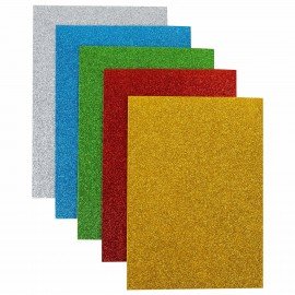 Пористая резина/фоамиран А4, 2 мм, 5 листов, 5 цветов, яркие цвета, блестки, самоклеящаяся, ОСТРОВ СОКРОВИЩ, 660081