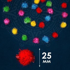 Помпоны для творчества, блестящие, 5 цветов, 25 мм, 30 шт., ОСТРОВ СОКРОВИЩ, 661425