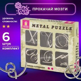 Головоломки металлические ЗОЛОТАЯ СКАЗКА (уровень сложности "НОВИЧОК"), набор 6 штук, 662087