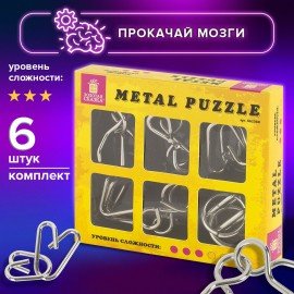 Головоломки металлические ЗОЛОТАЯ СКАЗКА (уровень сложности "ЛЮБИТЕЛЬ"), набор 6 штук, 662088