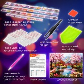 Картина стразами (алмазная мозаика) 30х40 см, ОСТРОВ СОКРОВИЩ "Японский сад", на подрамнике, 662424